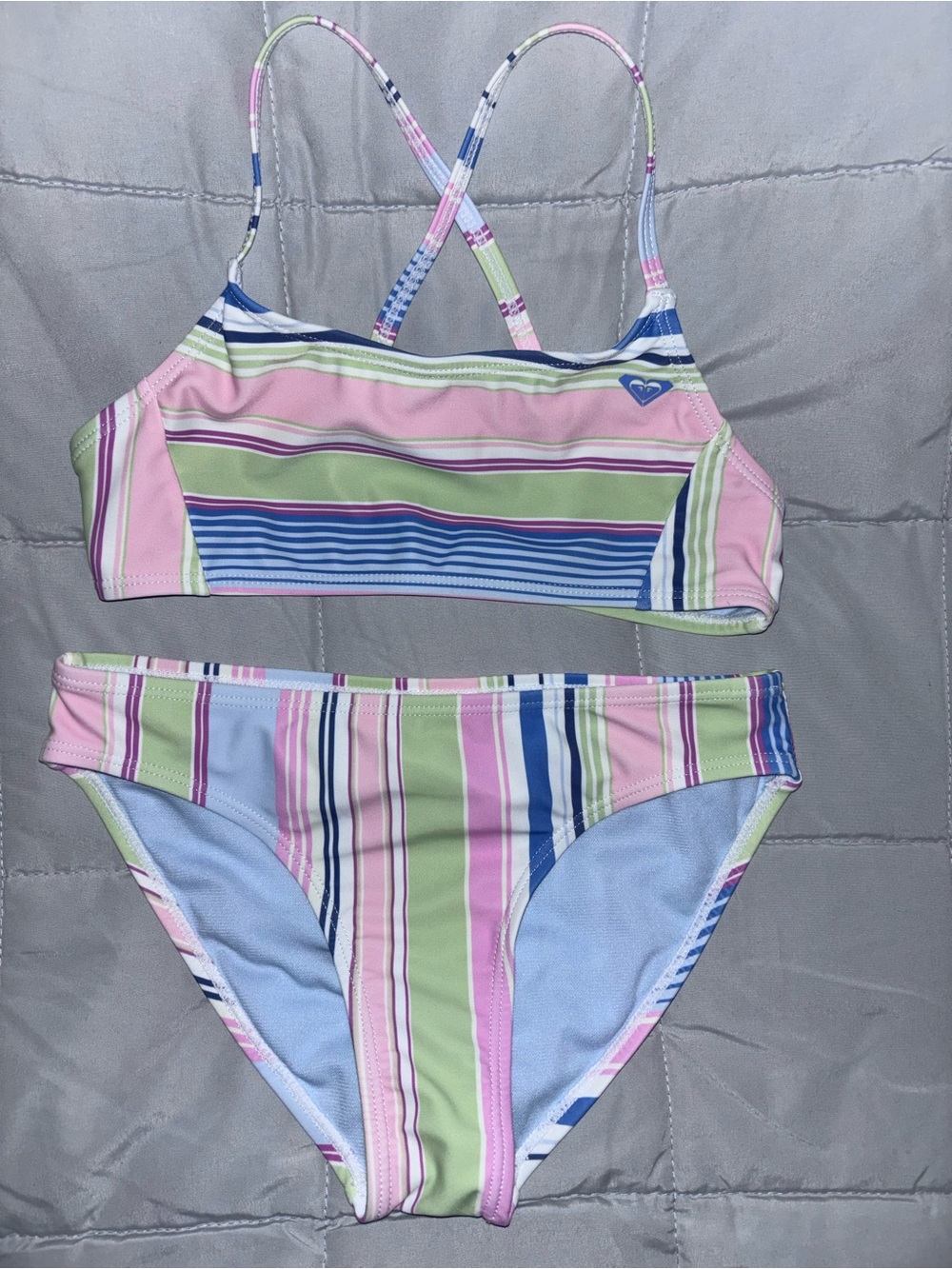 Roxy Girls' Striped Bikini Set - Pink Green Blue